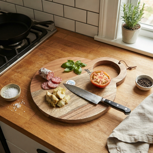 Planche à fromage ronde en bois d'acacia avec poignée, plateau de service en bois, planche à découper pour la cuisine, la maison, le restaurant, vente en gros - Product Image 2