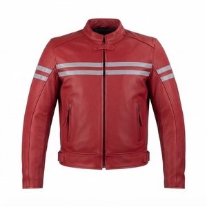 Blouson de moto en cuir de mouton pour homme, hiver, épais, chaud, vintage, col montant, fermeture éclair avant, imperméable, style urbain - Product Image 5