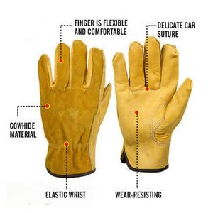 Gants de soudage en cuir de vache jaunes, gantelet de sécurité manuelle Anti-chaleur, outils à main en métal, gants de travail du cuir - Product Image 4