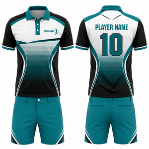 Ensemble polo et short de golf sportif pour homme, dégradé turquoise, séchage rapide, polyester, col polo, logo imprimé sur le devant - Product Image 1
