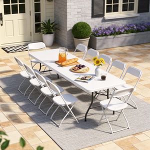 Table pliante robuste de 8 pieds, table utilitaire portable en plastique à pliage en deux pour la salle à manger intérieure/extérieure, le camping, les pique-niques et les fêtes - Product Image 2