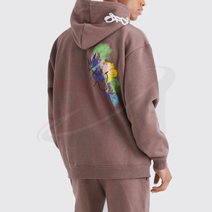Conjunto Deportivo para Hombre con Capucha, Estampado Abstracto Pintado a Mano, Manga Larga, Corte Holgado, 100% Algodón, Estilo Urbano, Color Marrón - Product Image 4
