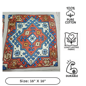 Handmade Silk Thread Embroidered Cushion <b>Cover</b> Square Geometric Bohemian Design Home Decor Intricate Pattern Zip Closure - Product Image 3
