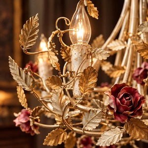 Assured Quality Vintage Metal Floral Chandelier With Roses And Leaves For Ceiling <b>Lighting</b> <b>Fixtures</b> - Product Image 6