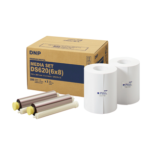 Kit de médias DNP DS620 : Papier photo brillant/lustré 6x8, 400 impressions (200/rouleau), Kit de ruban de sublimation par transfert thermique pour borne photo, 4,3 kg - Product Image 1