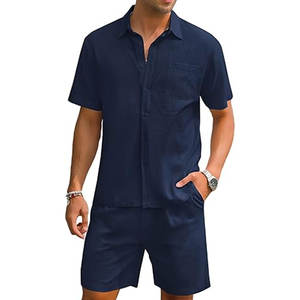 Conjunto de Camisa y Pantalones Cortos Hawaianos con Estampado Tropical para Hombre, Atuendo de Verano para Vacaciones, Camisa y Pantalones Cortos de Playa de Algodón Transpirable para Hombre - Product Image 1