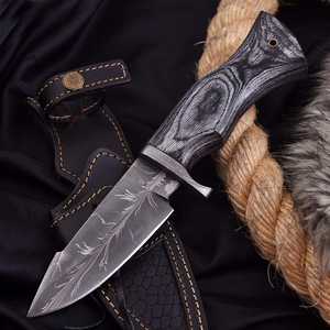 Cuchillo Zombie de Acero de Damasco, Hoja de Punta Caída, Mango de Madera, Hecho a Mano, Cuchillo de Supervivencia para Exteriores - Product Image 6