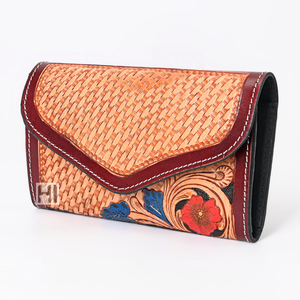 Custom Handmade Vintage Cowhide Leather Trifold <b>Wallet</b> <b>RFID</b> Floral Tassel Long Clutch for Women - Product Image 3