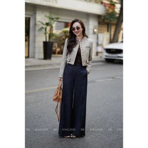 Pantalon large et ample respirant pour femme Q741, bleu foncé, taille mi-haute, coupe droite, printemps, uni, décontracté, pour le bureau - Product Image 3