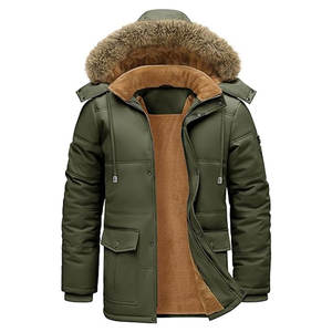 Veste d'hiver thermique pour homme avec logo personnalisé disponible en gros, directement de l'usine, manteau d'hiver pour homme avec capuche en fausse fourrure - Product Image 1