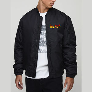 High Quality <b>Men's</b> Black <b>Bomber</b> <b>Jacket</b> With Flame Logo Print Zipper Closure Casual Autumn Wear Regular Fit Polyester Material - Product Image 4