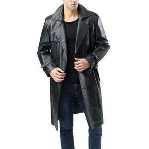 <b>Men's</b> Olive Green Double Breasted Trench <b>Coat</b> With Belt Notched Lapel <b>Long</b> Outerwear Waterproof Canvas Material - Product Image 4