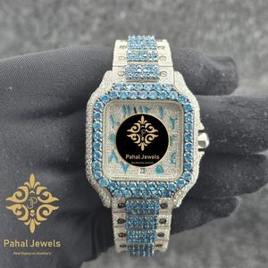 นาฬิกาข้อมือ Pahal Jewels สแตนเลสสตีลทรงสี่เหลี่ยมผืนผ้า ประดับเพชรสีน้ำเงิน ระบบอนาล็อก กลไกอัตโนมัติ แสดงวันที่ สายขนาด 20 มม. สำหรับทุกเพศ - Product Image 1