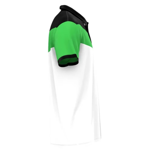 Polo pour homme à blocs de couleur, manches courtes, tissé, décontracté, col classique, design vert, noir et blanc - Product Image 4