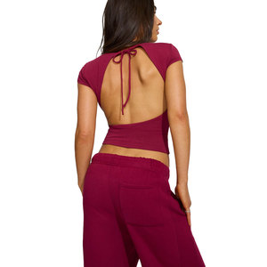 Top Corto para Mujer, Diseño Sin Costuras, Alta Elasticidad, Material Resistente a la Decoloración, Transpirable, Cómodo, Estilo Casual, Suave - Product Image 3