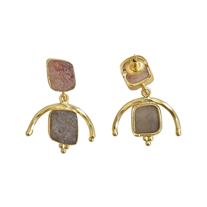 Boucles d'oreilles pendantes en pierre naturelle, base en laiton plaqué or 18 carats, forme de lune, design classique, bijoux de fiançailles pour femmes, faits à la main, légers - Product Image 5