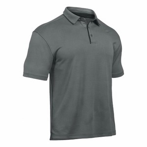 Polo de Manga Corta para Hombre, Color Gris Oscuro, Tejido 100% Poliéster, Secado Rápido, Corte Regular Informal, Diseño de Botones de Color Sólido - Product Image 1