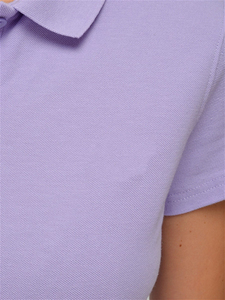 Polo pour femme en coton piqué, couleur unie lavande, manches courtes, coupe classique, tissu tricoté, ODM OEM - Product Image 5