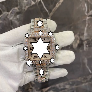 Montre mécanique carrée pour homme en or rose, style hip-hop de luxe, entièrement sertie de moissanite - Product Image 6