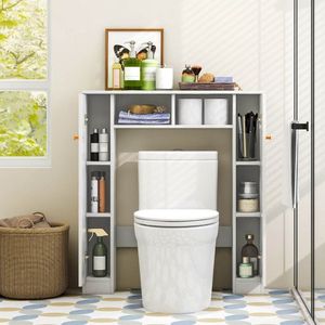 Mobiletto da Bagno Sopra il WC con 2 Scomparti Aperti e 4 Ripiani Regolabili, Design Tradizionale di Lusso in Legno - Product Image 2