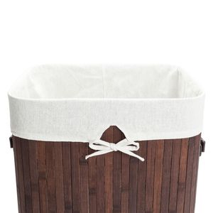 Dark Brown YJ Single Lattice <b>Bamboo</b> Folding <b>Basket</b> with Cover for Laundry Use - Product Image 5