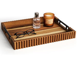 Plateau rectangulaire en bambou pour la protection de l'environnement de la cuisine, avec bords arrondis, plateau de rangement en bois - Product Image 5