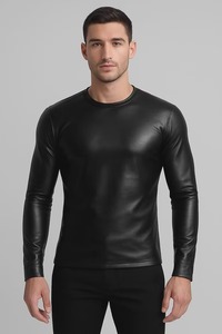 เสื้อหนังแกะสีดำทำมือ ทรงเข้ารูป สไตล์ไบค์เกอร์ - Product Image 1