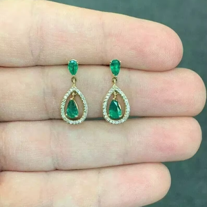 Moissanite <b>Green</b> Teardrop Dangle <b>Earrings</b> 925 Sterling Silver Gold Plated Women Luxury Jewelry Gift - Product Image 1