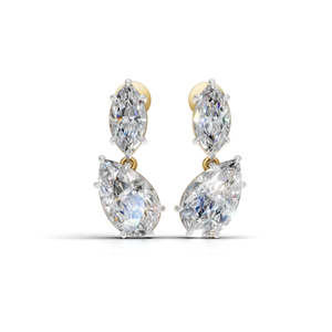 Pendientes de Lujo de Oro Sólido de 18K con Diamantes de Corte Marquesa y Engaste de Garra para Mujer, Joyería de Boda - Product Image 3