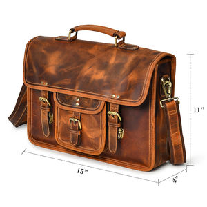 Sac à ordinateur portable classique en cuir véritable avec plusieurs compartiments pour un usage quotidien - Product Image 5