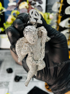 Iced Out <b>Silver</b> Angel <b>Pendant</b> VVS Moissanite Diamond Cherub <b>Pendant</b> Hip Hop Jewelry Custom <b>Initial</b> Bail - Product Image 2