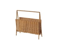 Porte-revues autoportant en rotin avec panier de rangement tressé, cadre en métal et poignée pour livres, dossiers, journaux et bureau à domicile