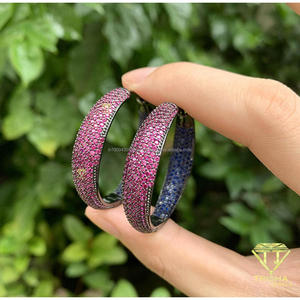 Luxury 925 <b>Sterling</b> <b>Silver</b> Moissanite Diamond Pink And Blue Stone <b>Hoop</b> <b>Earrings</b> For Retailers And Resellers - Product Image 4