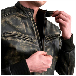 Veste en cuir vintage pour homme, col matelassé, fermeture éclair, coupe classique, streetwear, vêtements d'extérieur pour l'hiver - Product Image 6