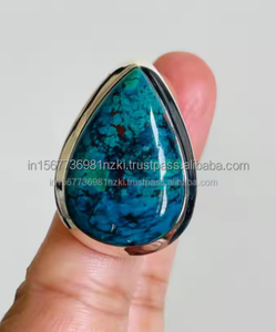 แหวนคริสโซโคลลา Azurite แหวนเงินสเตอร์ลิง925แหวน Boho ทำด้วยมือเครื่องประดับสำหรับผู้หญิงเครื่องประดับคริสโซโคลลาอัญมณี Azurite - Product Image 2