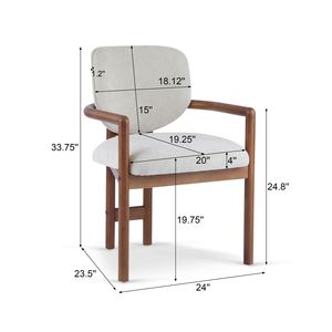 Juego de 2 Sillas de Comedor Tapizadas en Beige con Brazos, Capacidad de Peso de 300 LBS, Asientos con Detalles en Madera de Caucho y Cubierta de Tela - Product Image 3
