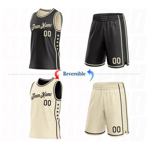 Conjunto de Uniforme de Baloncesto Reversible Personalizado en Negro y Crema con Diseño de Estrella Sublimada de Doble Cara, Jersey sin Mangas - Product Image 5