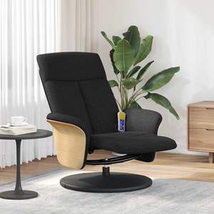 Fauteuil inclinable de massage en tissu noir avec repose-pieds, produit de relaxation confortable - Product Image 1