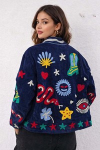 Velvet Embroidered Suzani Bomber Jacket: Handmade Floral Streetwear - Product Image 3