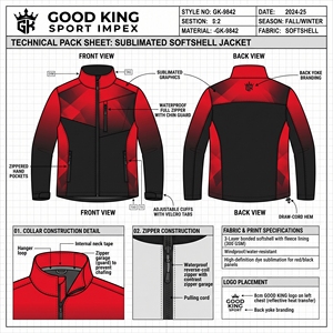 Veste Softshell noire à rayures rouges sublimées, col montant, fermeture éclair intégrale, impression graphique diagonale personnalisée, vêtement de performance athlétique coupe-vent - Product Image 5