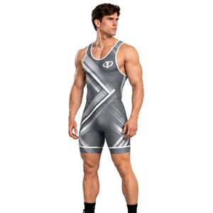 Gray <b>Silver</b> Mens Wrestling Singlet Sleeveless Compression Athletic Bodysuit Grappling Competition Training Sports Uniform <b>Suit</b> - Product Image 2