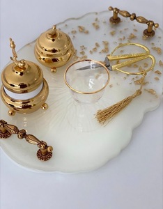 Gold Metal Lidded Jars Set with Resin Tray and <b>Scissors</b> Modern Luxury Wedding Tableware - Product Image 5