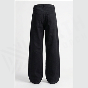 Pantalon en jean foncé taille haute à jambe large pour homme, en coton, coupe décontractée, style automne, couleur unie, délavage classique, tissu tissé - Product Image 3