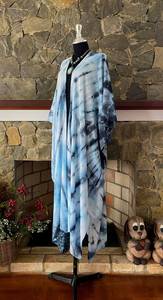 Kimono de Rayón con Estampado Shibori Indigo, Talla Grande, para Playa, Estilo Boho, Corte Holgado - Product Image 3