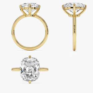 Bague solitaire en or 14 carats avec diamant de laboratoire taille coussin, monture de fiançailles, bijoux classiques pour femme - Product Image 2
