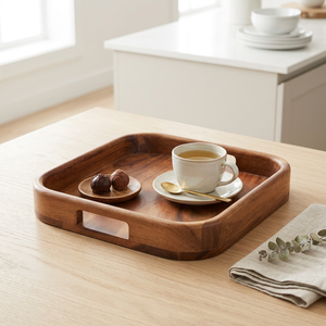Bandeja de Servir Cuadrada de Madera de Acacia Pulida, Moderna y Desechable, con Asas, para Fiestas, de Natural House - Product Image 5