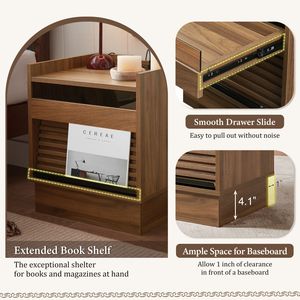 Comodino Moderno Stile Mid-Century con 2 Cassetti e Stazione di Ricarica LED, Tavolino da Notte con Luci LED - Product Image 5