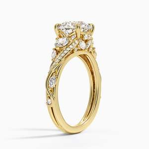 14K Yellow Gold Ring Featuring the Begonia Vine Three Stone Diamond Design - Product Image 2