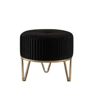 Taburete otomano con base chapada en oro, tapizado en terciopelo negro, banco otomano, asiento, reposapiés, puf de calidad premium - Product Image 1