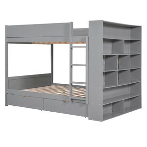 Lit superposé double avec 2 tiroirs et armoire multi-niveaux en gris pour enfants - Product Image 5